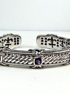 Vintage Judith Ripka Sterling Silver Amethyst Cuff Bracelet 7.75 JR1536